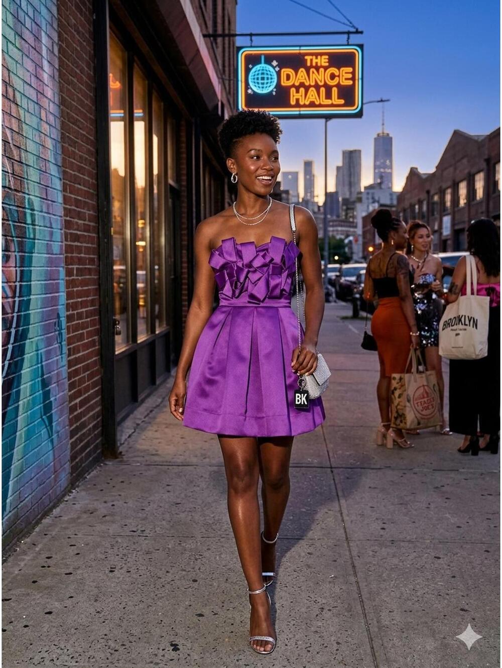 Fumblin' Foe - Y2K Purple Satin Strapless Bow Mini Dress - Size Small